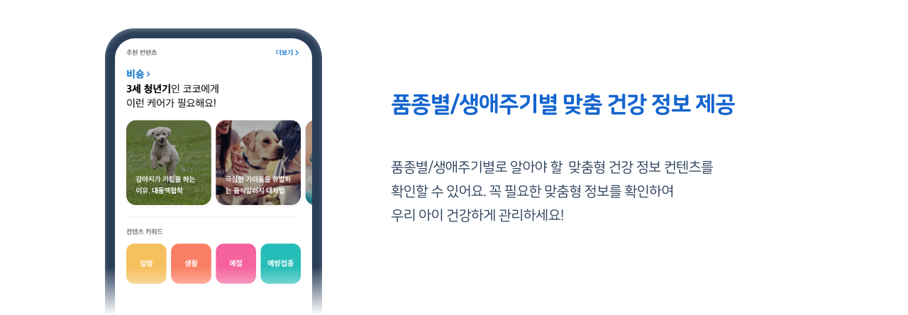 품종별/생애주기별 맞춤 건강 정보 제공