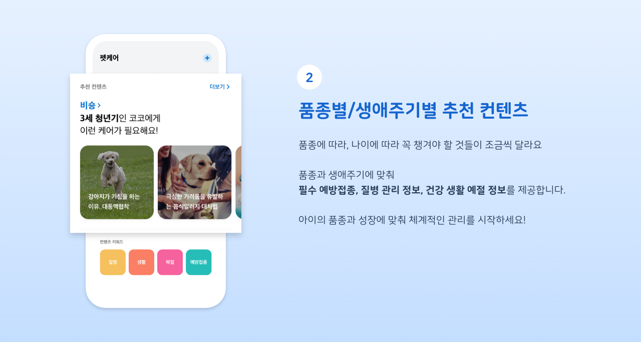 품종별 생애주기별 추천 컨텐츠